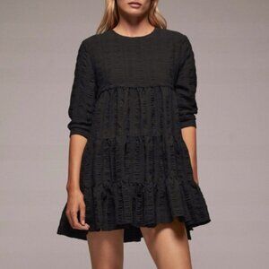 Zara Black Textured Tiered Mini Dress